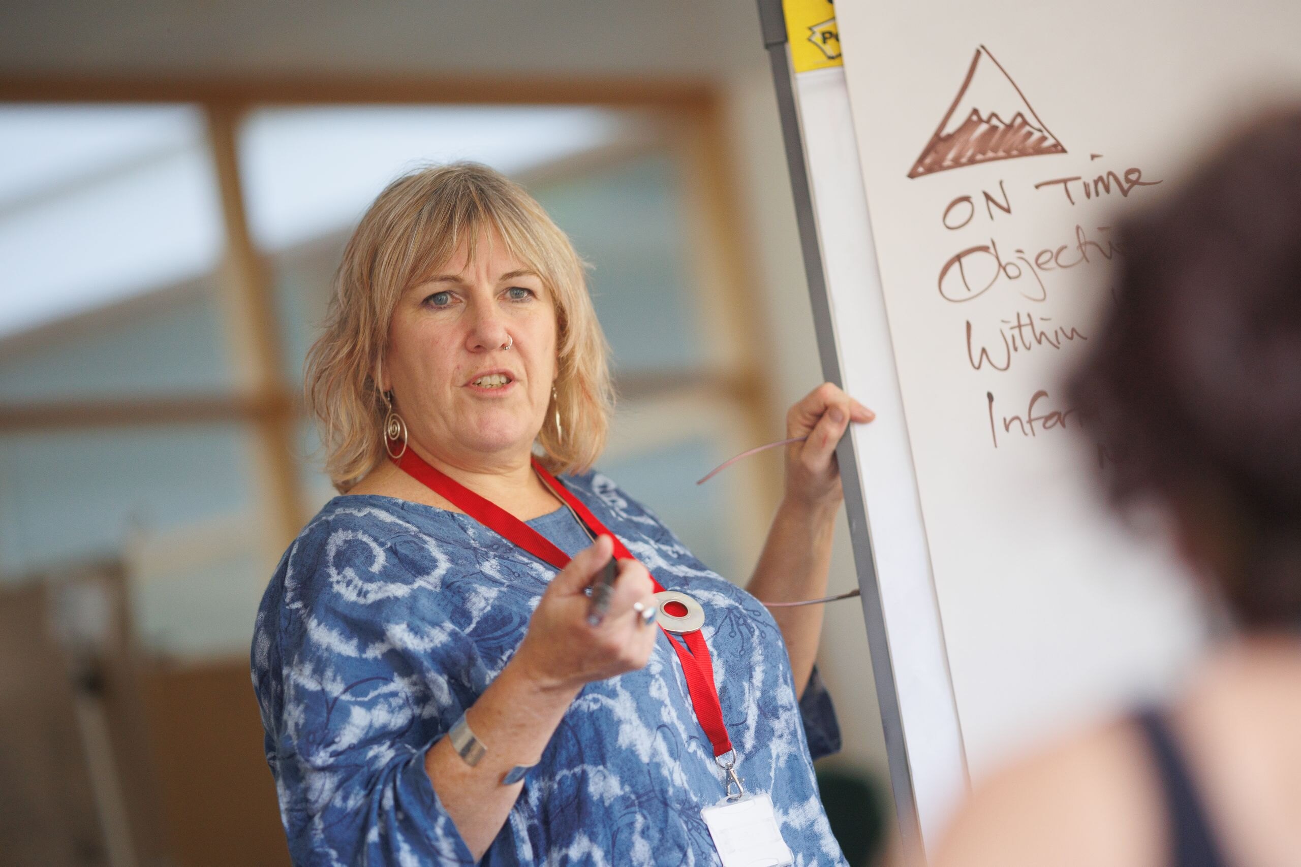 Trainer bij een whiteboard